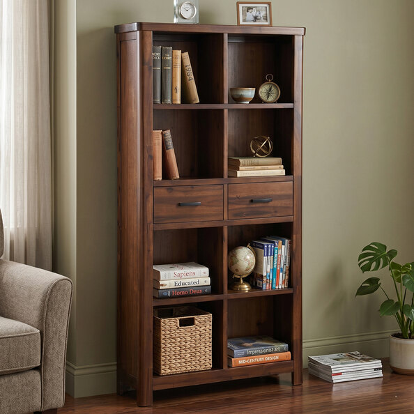 Areli Wooden Bookcase With 2 Drawers In Dark Brown