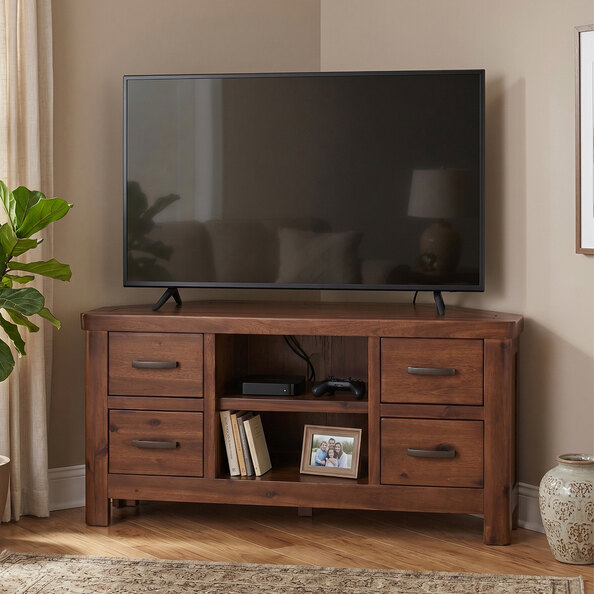Areli Wooden Corner TV Stand With 4 Drawers In Dark Brown