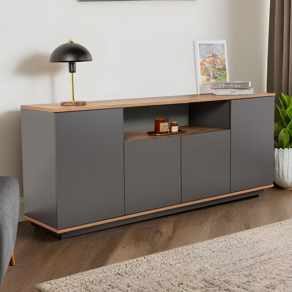 Arista Wooden TV Sideboard with 4 Doors in Anthracite and Atlantic Pine