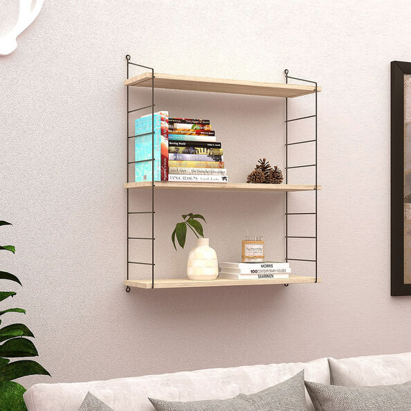 Arizona Wooden Wall Shelf with 3 Shelves in Travertine Marble Effect