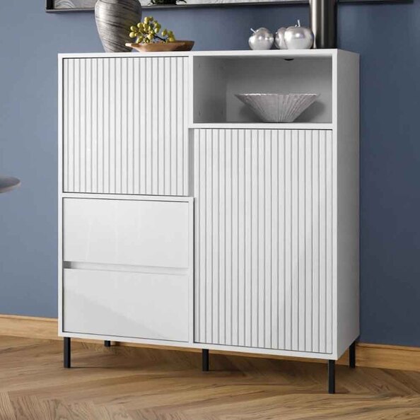 Arkley High Gloss Sideboard With 2 Doors 2 Drawers In Alpine White