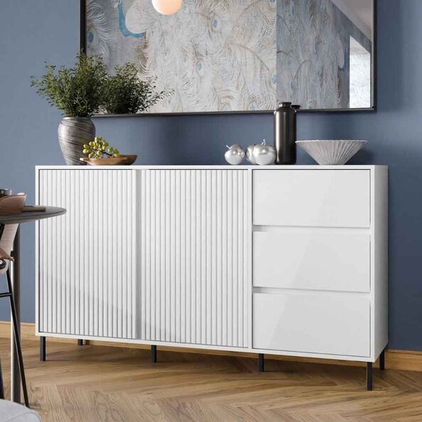 Arkley High Gloss Sideboard With 2 Doors 3 Drawers In Alpine White