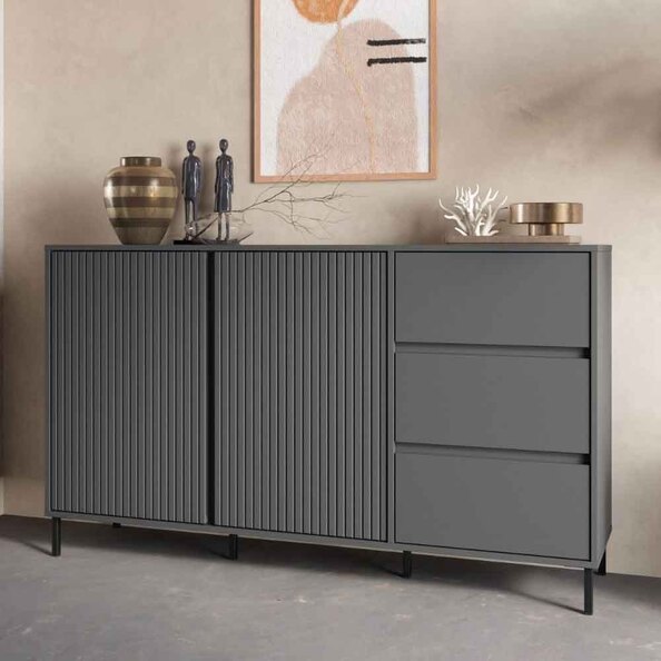 Arkley Wooden Sideboard With 2 Doors 3 Drawers In Anthracite