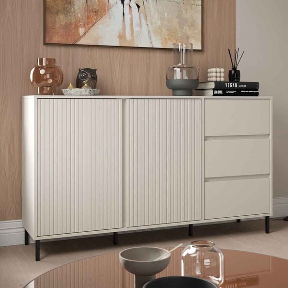 Arkley Wooden Sideboard with 2 Doors 3 Drawers in Cashmere