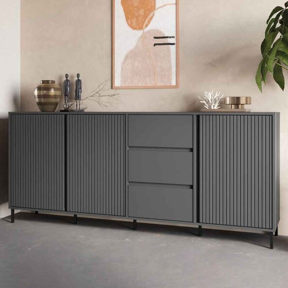 Arkley Wooden Sideboard With 3 Doors 3 Drawers In Anthracite