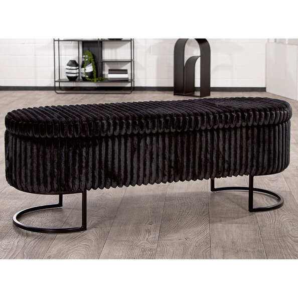 Arlington Fabric Ottoman With Metal Legs In Black