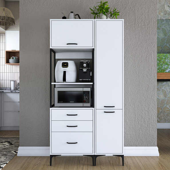 Arlivo Small Wooden Coffee Station Cabinets with 3 Doors in White