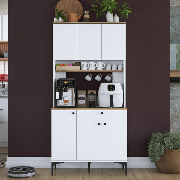 Arlivo Wooden Coffee Station Cabinets with 6 Doors in White