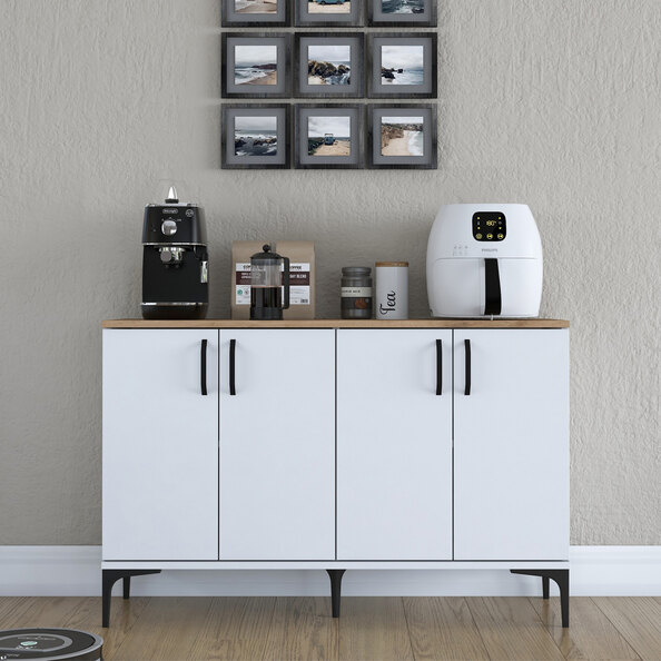 Arlivo Wooden Coffee Station Cabinets with 4 Doors in White and Walnut
