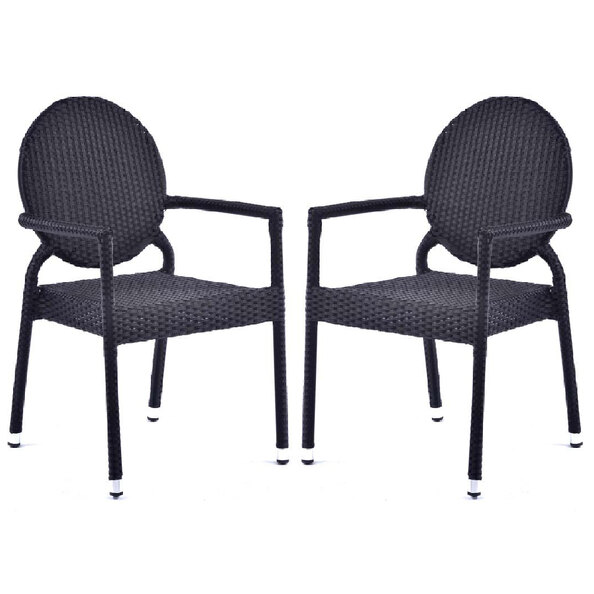 Arlo Black Rattan Stacking Arm Chairs In Pair