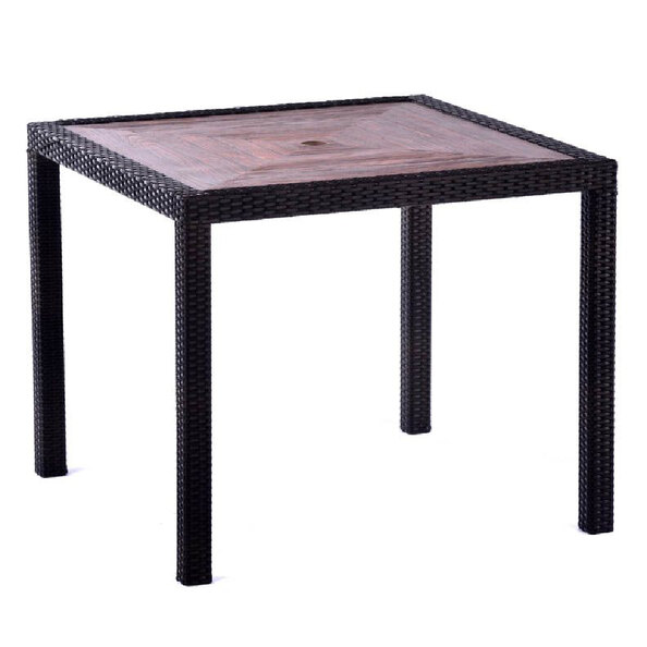 Arlo Teak Polyresin Square Dining Table With Black Brown Weave