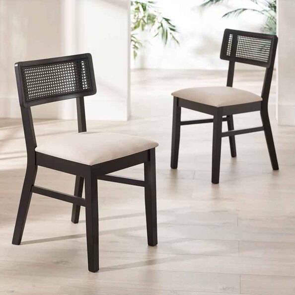 Arlune Satin Black Wooden Dining Chairs in Pair