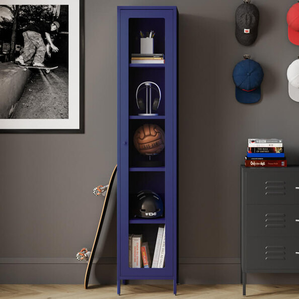 Armentia Steel Display Cabinet With 1 Glass Door - Blue