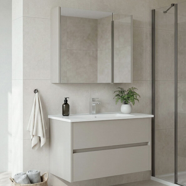 Arno Large Wooden Bathroom Furniture Set with 2 Doors 2 Drawers in Cashmere