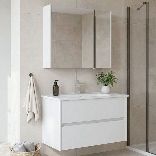 Arno Large Wooden Bathroom Furniture Set with 2 Doors 2 Drawers in White