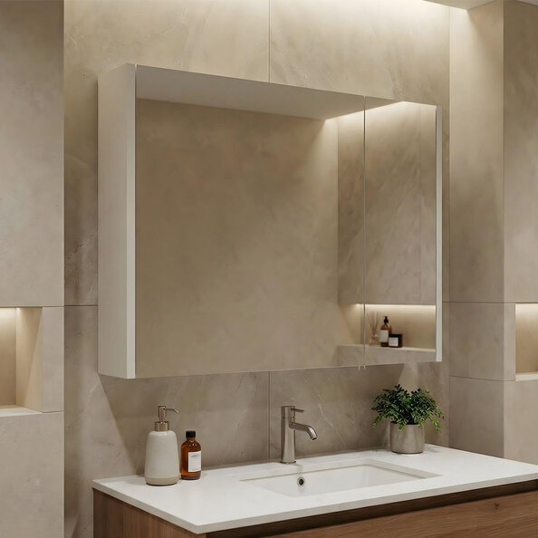 Arno Large Wooden Wall Mounted Bathroom Mirror Cabinet in White