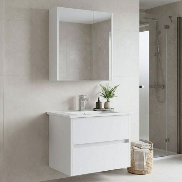 Arno Small Wooden Bathroom Furniture Set with 2 Doors 2 Drawers in White