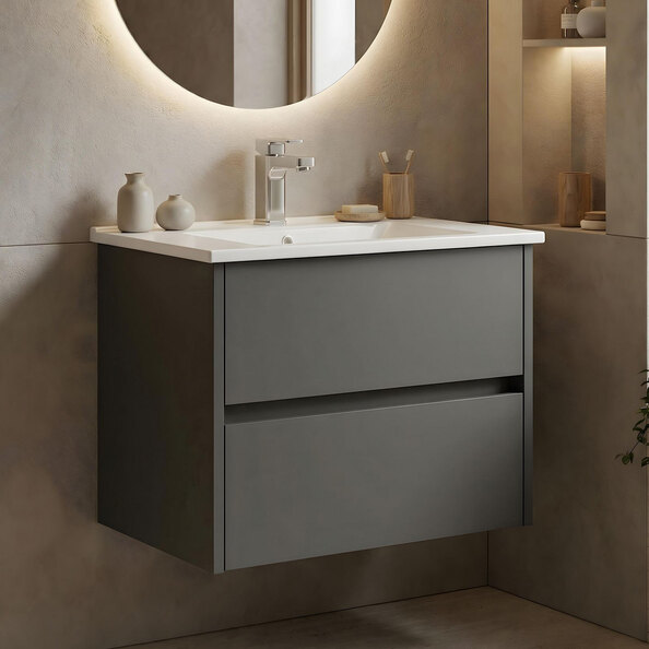 Arno Small Wooden Wall Mounted Vanity Unit with 2 Drawers in Anthracite
