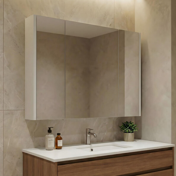 Arno Wooden Wall Mounted Bathroom Mirror Cabinet in Cashmere