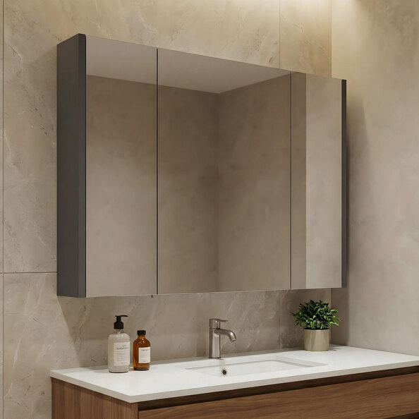 Arno Wooden Wall Mounted Bathroom Mirror Cabinet in Grey and Anthracite