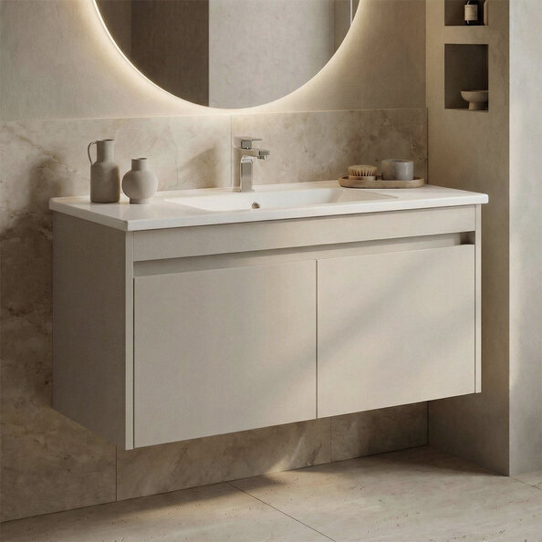 Arno Wooden Wall Mounted Vanity Unit with 2 Doors in Cashmere