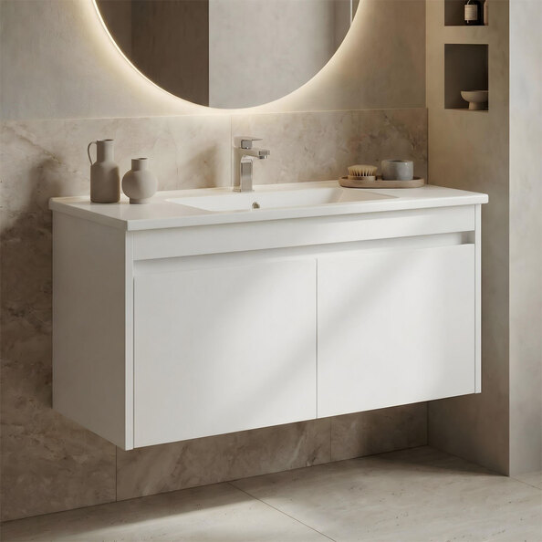 Arno Wooden Wall Mounted Vanity Unit with 2 Doors in White