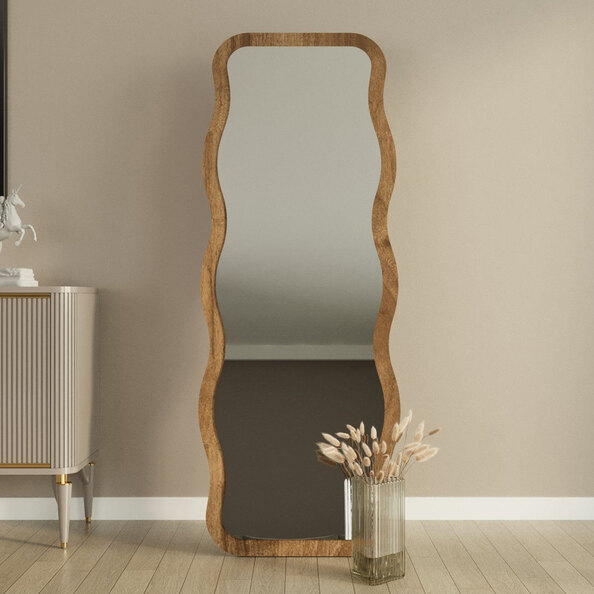 Aror Wavy Wooden Full Length Mirror in Walnut