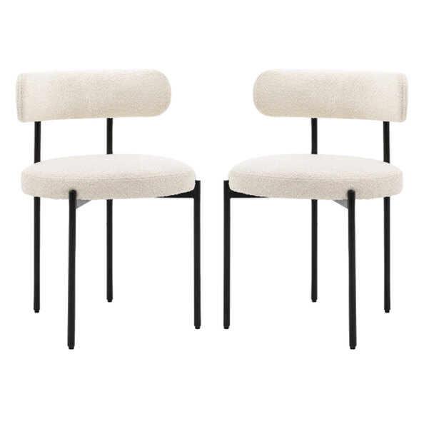 Arras Vanilla Polyester Fabric Dining Chairs In Pair