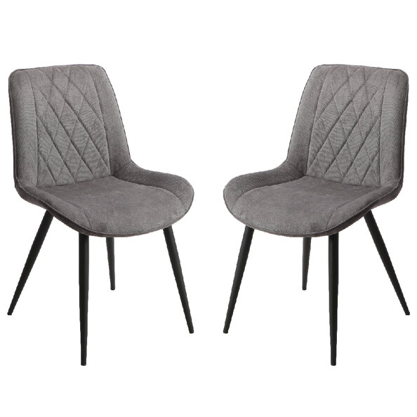 Arta Diamond Stitch Dark Grey Fabric Dining Chairs In Pair