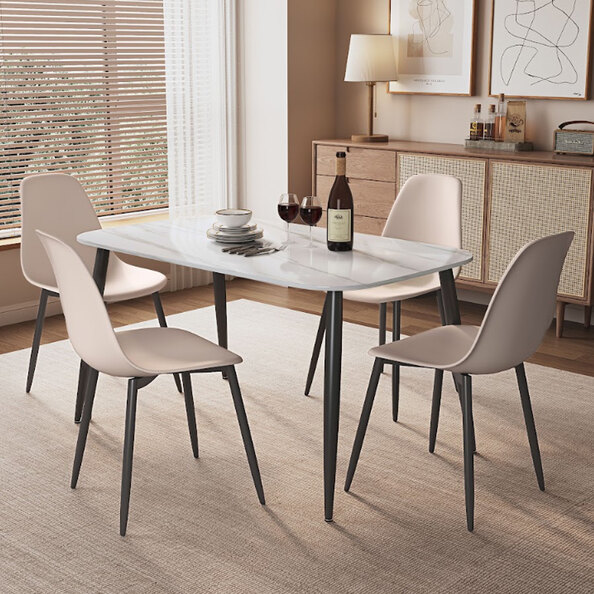 Arta Gloss White Rectangular Sintered Stone Dining Table with 4 Calico Plastic Chairs