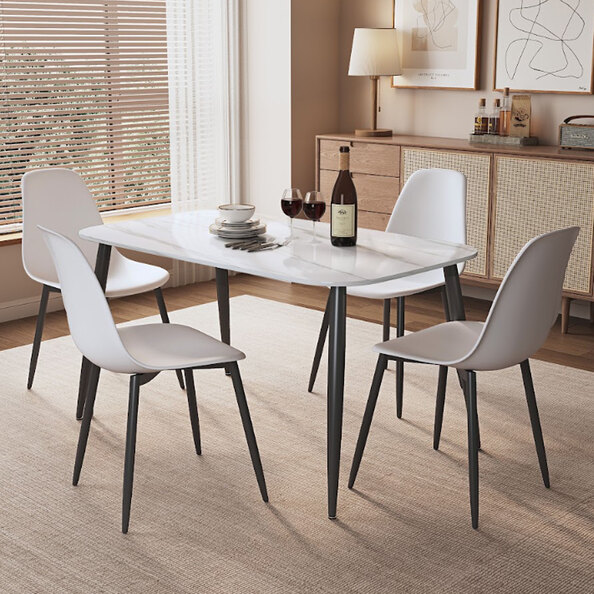 Arta Gloss White Rectangular Sintered Stone Dining Table with 4 White Plastic Chairs