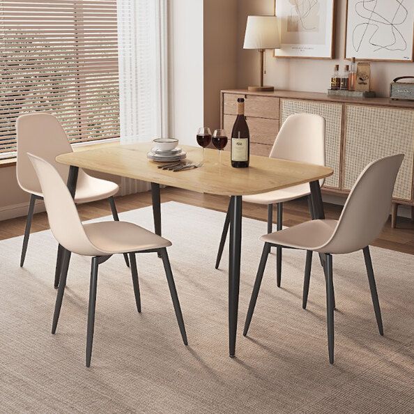 Arta Oak Rectangular Wooden Dining Table with 4 Calico Plastic Chairs
