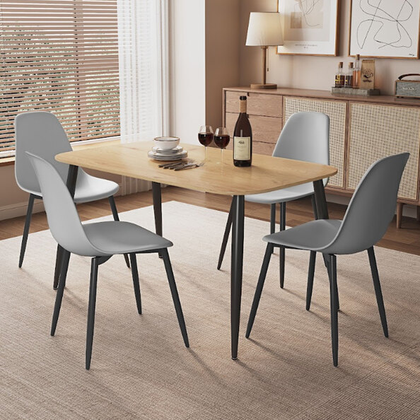 Arta Oak Rectangular Wooden Dining Table with 4 Grey Plastic Chairs