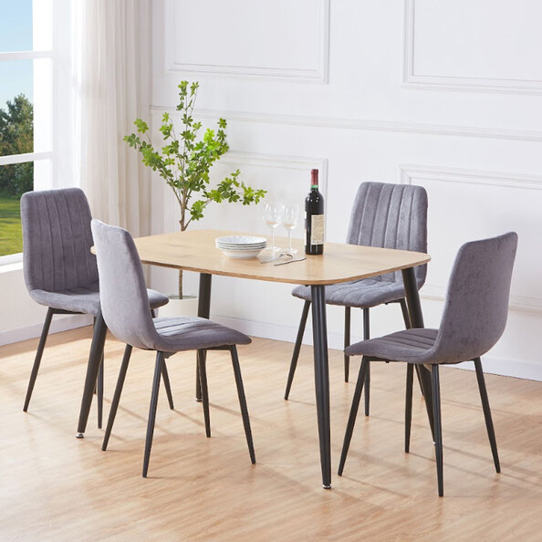 Arta Oak Rectangular Wooden Dining Table with 4 Grey Straight Stitch Fabric Chairs