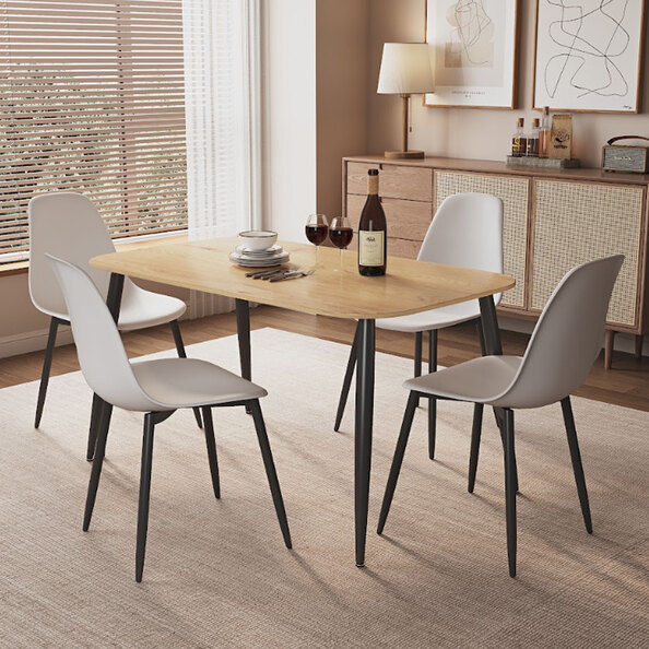 Arta Oak Rectangular Wooden Dining Table with 4 White Plastic Chairs