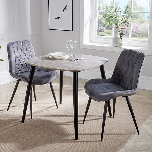Arta Square Grey Wooden Dining Table 2 Dark Grey Diamond Chairs