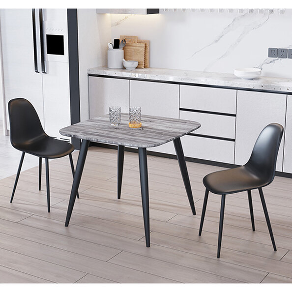Arta Square Grey Wooden Dining Table 2 Duo Plastic Black Chairs