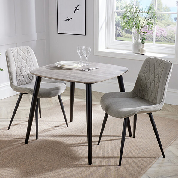 Arta Square Grey Wooden Dining Table 2 Light Grey Diamond Chairs