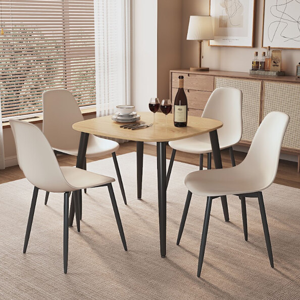 Arta Square Oak Wooden Dining Table with 4 Calico Plastic Chairs