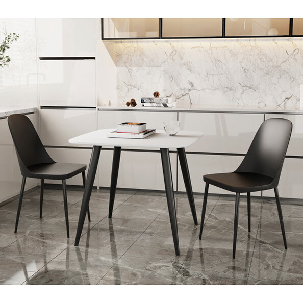 Arta Square White Wooden Dining Table 2 Curve Plastic Black Chairs