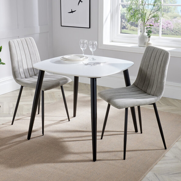 Arta Square White Wooden Dining Table 2 Light Grey Straight Chairs
