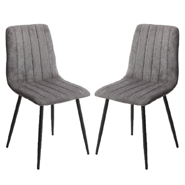 Arta Straight Stitch Dark Grey Fabric Dining Chairs In Pair