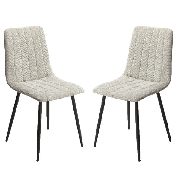 Arta Straight Stitch Light Grey Fabric Dining Chairs In Pair