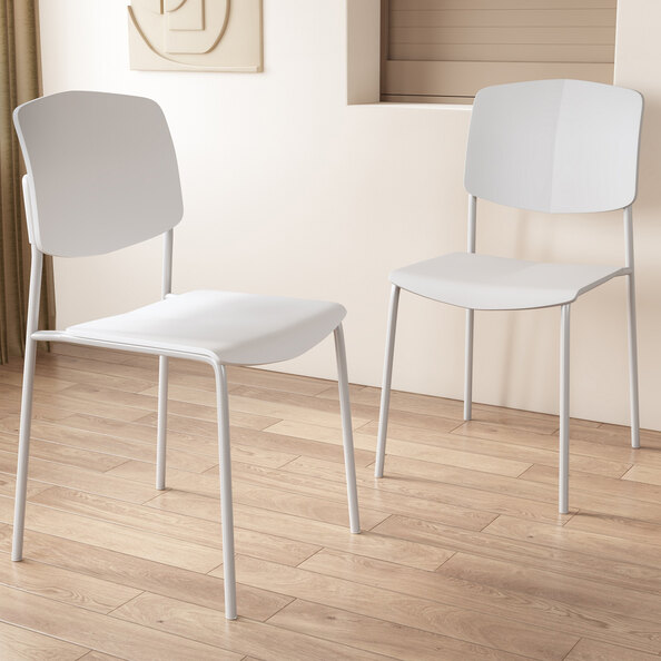 Arta White Straight Plastic Dining Chairs - Pair