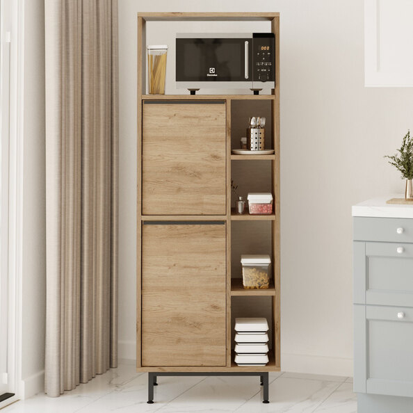 Novaro Wooden Coffee Station Cabinet with 5 Shelf in Walnut