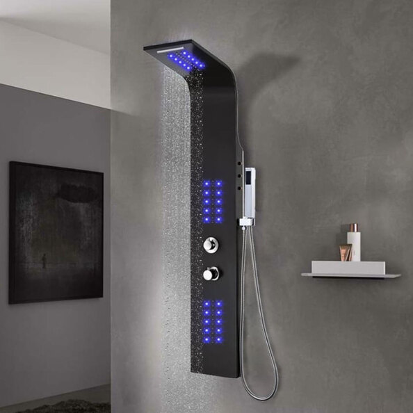 Arvada 4 Modes Shower Panel System With Shower Kit And LED 1300mm Height - Black