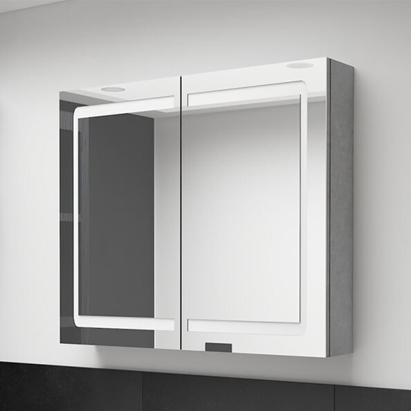 Arvada Bathroom Mirrored Cabinet In Concrete Effect With LED