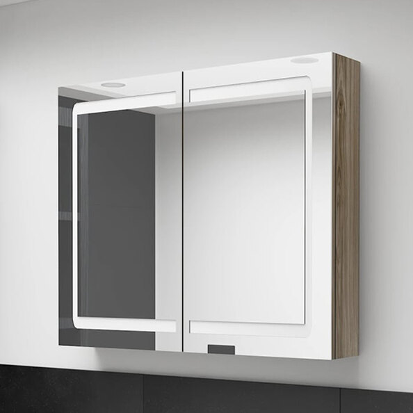 Arvada Bathroom Mirrored Cabinet In Oak With LED