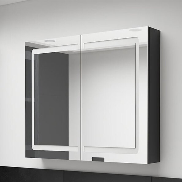 Arvada Bathroom Mirrored Cabinet In Shining Black With LED