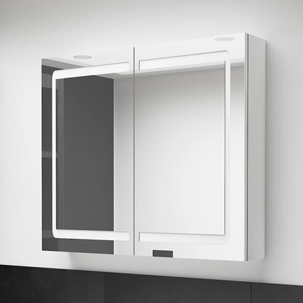 Arvada Bathroom Mirrored Cabinet In Shining White With LED